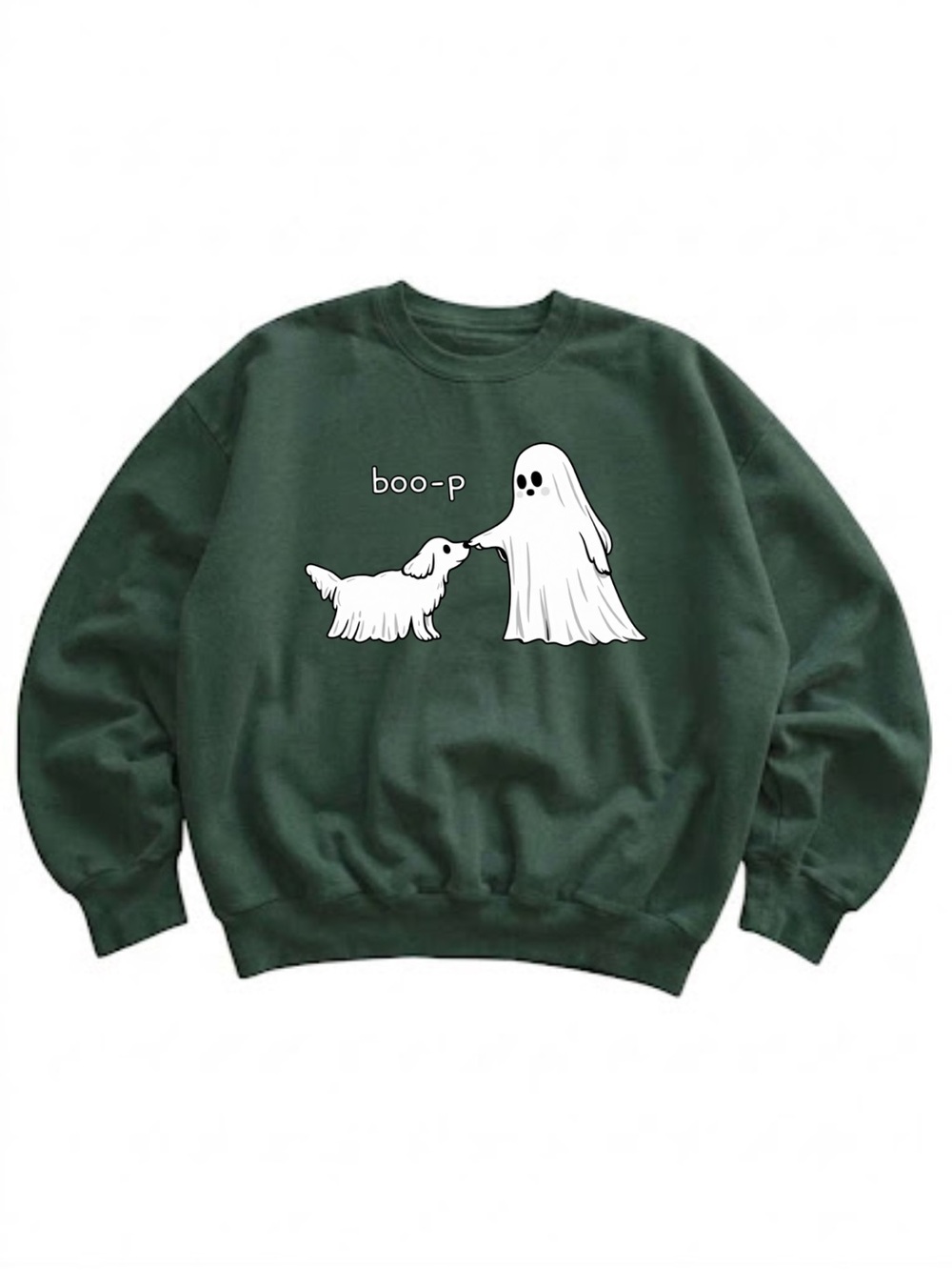 Gildan Dark Green "Boo-P" Dog Ghost Sweatshirt